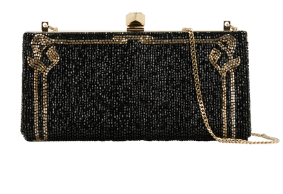 Celeste Beaded Clutch, &pound;260, Handbags, Black, Satin, Front view